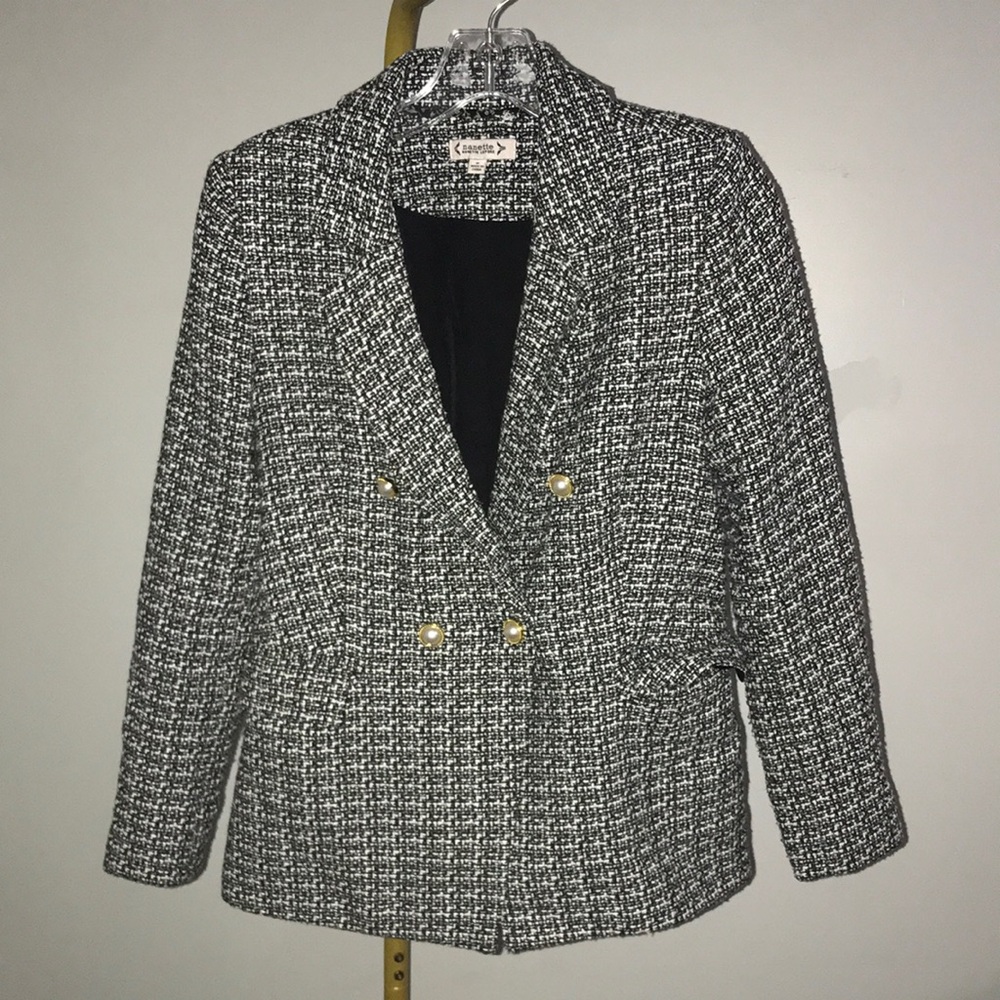Nanette Lepore Black & White Tweed Double-Breasted Blazer